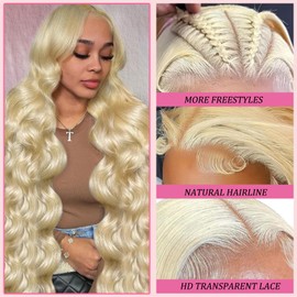 rao 613 Lace Front Wig Human Hair 13x6 HD Lace Frontal Wigs Human Hair 200 Density Blonde Body Wave Lace Front Wig 24 Inch Blonde Wigs Pre Plucked With Baby Hair