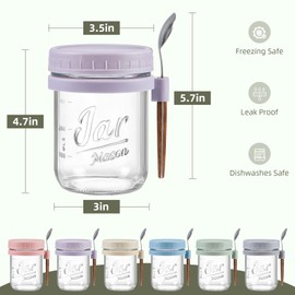 6 Pack Overnight Oats Containers with Lids and Spoons, 16 oz Glass Mason Overnight Oats Jars, Large Capacity Airtight Jars for Milk, Cereal, Fruit