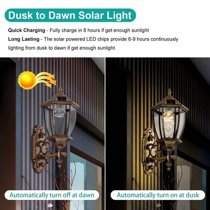 Lovefindahome Solar Wall Lamp with Light Sensor, Waterproof Outdoor Led
