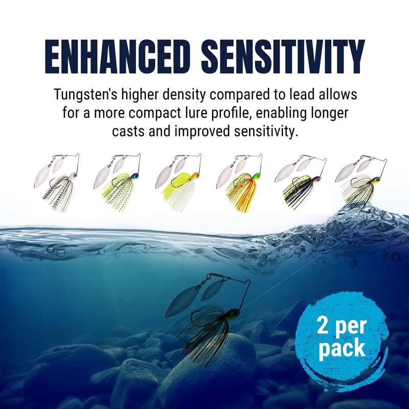 Tungsten Spinner Bait- 1/2 oz- White Chartreuse (2 Pack)