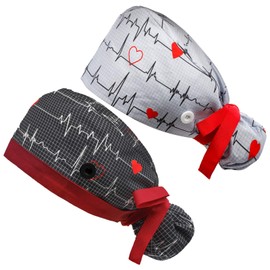 Hotme Working Cap with Buttons and Sweatband Adjustable Ribbon Tie Ponytail Hats for Women,Long Hair Head Covers Hair Caps (Floral #05)