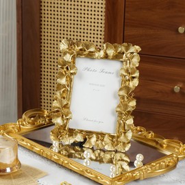 VAN GOGH ART Vintage Gold Picture Frame 4x6 Inch, Gold Ornate Leaf Textured Hand-Crafted Resin with Glass Front Antique Photo Frame for Tabletop Display, Retro Design Home Decor