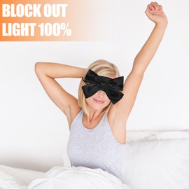 Sleep Mask Adjustable Silk Blackout Eye Mask with Bowknot Princess Style Perfect for Home Photography and Flights (Black White)