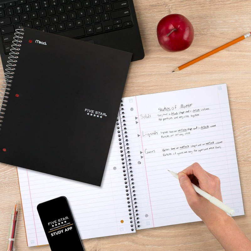 Five Star Spiral Notebook + Study App, 5 Subject, Wide
