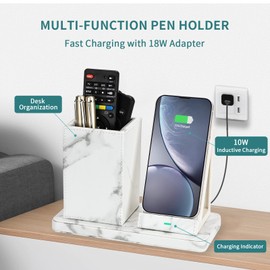 LADSTAG Pen Holder Desk Organiser with Inductive Charging Station (Marble)