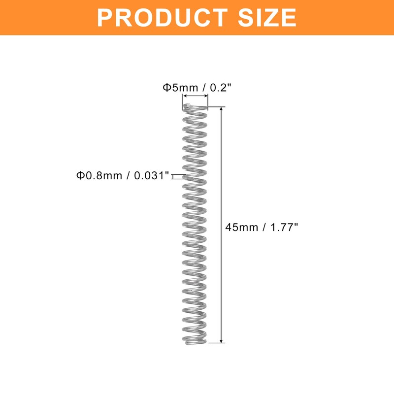 sourcing map 5Pcs Compression Spring, Wire Diameter 0.031", OD 0.2",