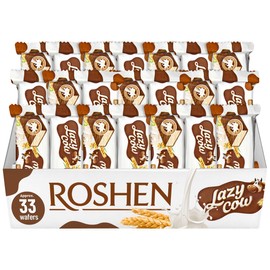 Roshen Lazy Cow Wafers with Creamy Milk Filling & Covered with Milk Chocolate, 2.2 Lb (1 kg) Approx. 32 Individually Wrapped Pieces, All Natural Light & Crunchy Wafers, No Additives
