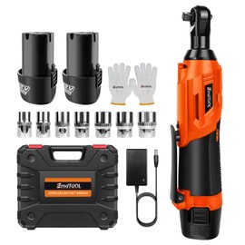 HSHa 3/8" Electric Ratchet Wrench, 300 RPM 12V Cordless Battery Powered Ratchet Wrench Set with LED Light, Including 2 Batteries, 7 Sockets and 60-Min Fast Charge