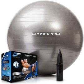 DYNAPRO Exercise Ball – Extra Thick Eco-Friendly & Anti-Burst Material Supports Over 2200lbs – Stability Ball for Home, Gym, Chair, Birthing Ball (Silver, 55 Centimeters)