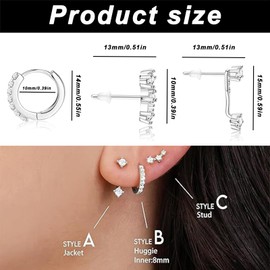 6 Pieces Earrings 925 Silver Women's Set, Stud Earrings 925 Silver Hypoallergenic, 925 Sterling Silver Hoop Earrings & Studs with Zirconia for Piercings