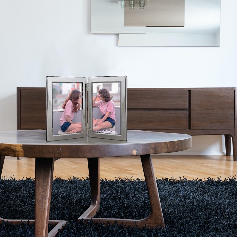 Frametigo Silver Plated Flat Edge Double Photo Frame - Fits