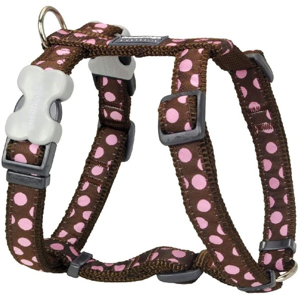 Red Dingo Desinger Dog Harness, Pink Spots on Brown (20mm x Neck: 36-59cm / Body 45-66cm) M
