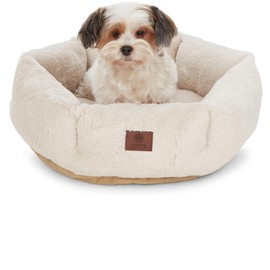 AMERICAN KENNEL CLUB Round Plush Dog Bed - 20" Cozy Donut Design for Small Pets, Ultra-Soft Washable Pet Bed with Non-Slip Bottom, Durable High-Loft Filling, Tan