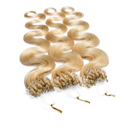 hair2heart Micro-Ring Extensions Real Hair Wavy - 25 Strands 0.5 g 50 cm 9/31 Light Blonde Gold Ash