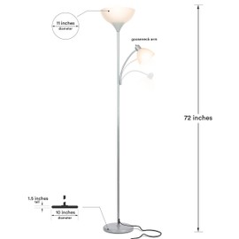 Brightech Sky Dome Plus LED Floor lamp, Torchiere Super Bright Floor Lamp with Reading Lamp for Living Rooms & Offices - Dimmable Tall Standing Lamp for Bedroom Reading - Silver