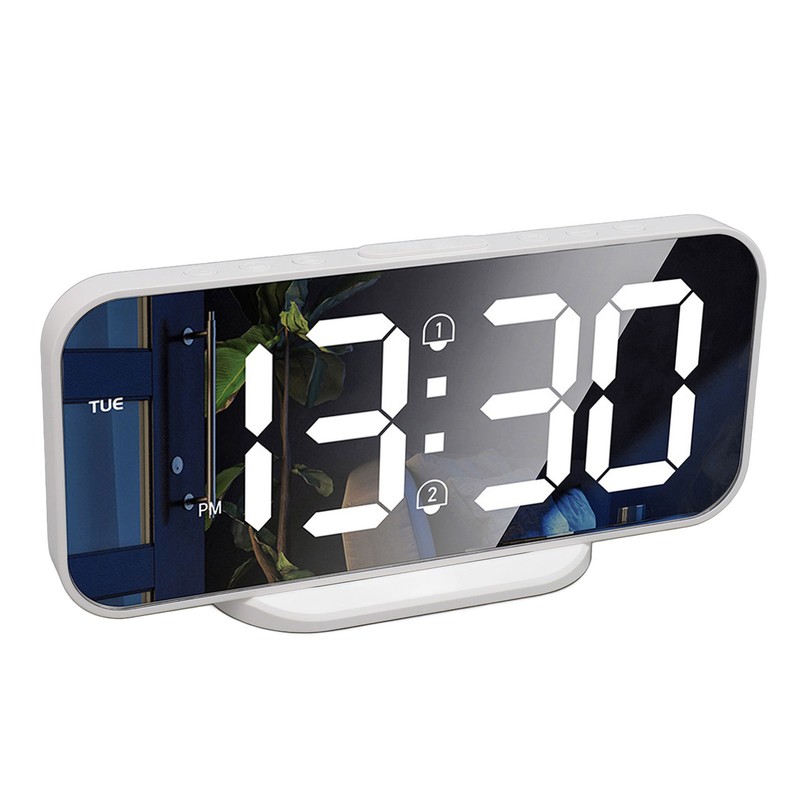 LED Mirror Electronic Clock Adjustable Brightness 6.7 Inch HD Digital