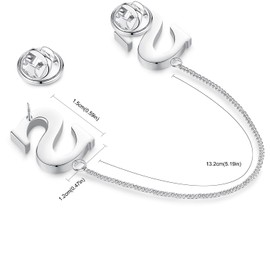 HONEY BEAR Letter Brooch Pins with Chain A to Z, Stainless Steel for Men/Women, Suit Shirt, Business Wedding Gift, Silver, Reusable, Stainless Steel