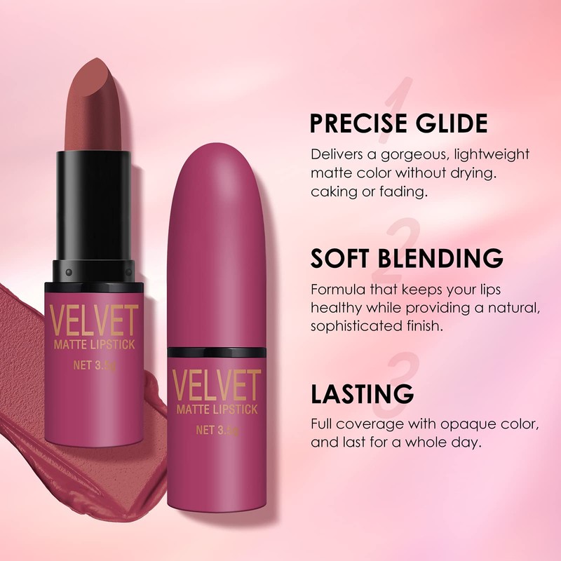 Petansy Lipstick Set 6 Colors Matte Durable Waterproof Velvet Smooth