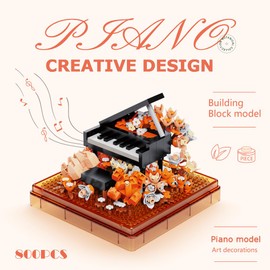 JEMPET Bouquet Building Toy Set - Mini Building Block Building Block Set - Musical Instruments, Flowers, Botanical Collection, Eternally Decorated Flower with Dust Cover (Piano Model)