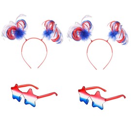LDFWAY 4PCS Parades Patriotic Accessories Set - Independence Day Headband Head Boppers, Red White Blue Star Sunglasses, 4th of July Accessories Set for Veteran's Day and Memorial Day