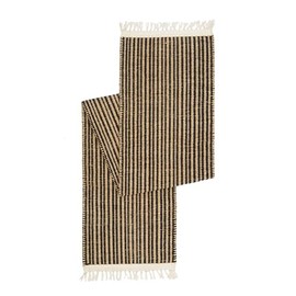 Jute Runner Rectangular Twine Black and Natural 72x12 in