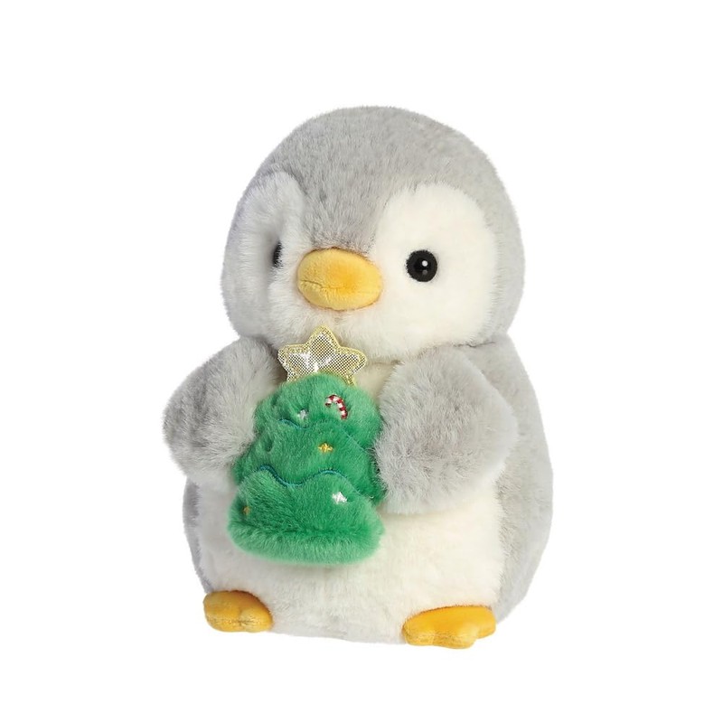 Aurora, 99361, PomPom Penguin w/Xmas Tree 8In, Soft Toy, white