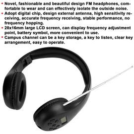 Vbestlife Personal FM Radio Headphones, 3.5mm Teaching Headset, External Antenna Muffler Radio Headphones with LCD Screen for Walking, Jogging, Daily Work