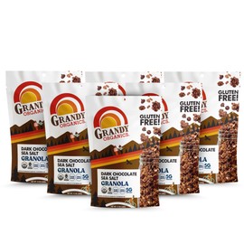 Grandy Organics Dark Chocolate Sea Salt Granola, Certified Organic Granola, Gluten Free, Non-GMO, Certified Kosher, Plant Based Protein, 12oz Each, Pack of 6