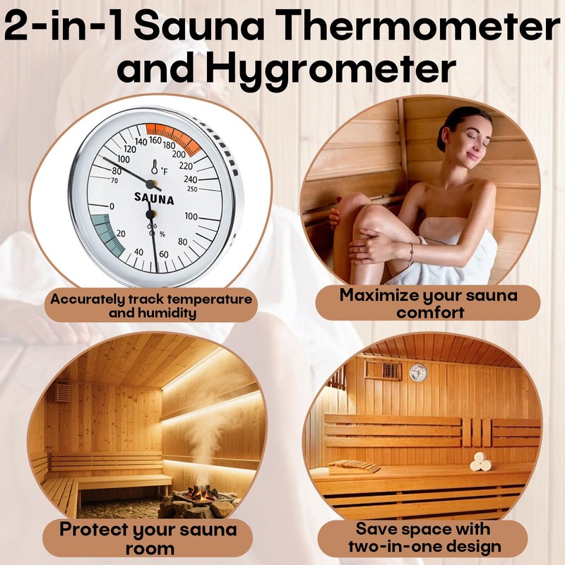 Sauna Thermometer and Hygrometer with 2 Thermometer & Hygrometer Calibration