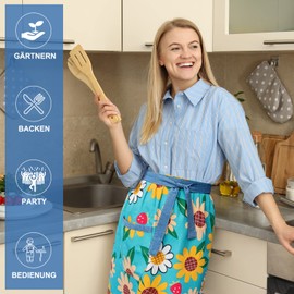 ETLEE Kitchen Apron for Women Cooking Apron for Women with Pocket Cotton Apron for Cooking, Baking, Painting, Housework etc, Yellow (sunflower)