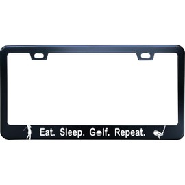 XYcustomBest Eat Sleep Golf Repeat License Plate Frame - 12" x 6" Novelty Tag Black Stainless Steel Car License Plate Frame Holder for US/CA Vehicles 2 Holes and Screws