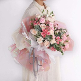 (Pink) - BBC Iridescent Double Sided Flower Wrapping Paper Florist Bouquet Packaging, 20 Sheets (Pink)