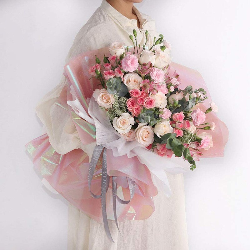 (Pink) - BBC Iridescent Double Sided Flower Wrapping Paper Florist