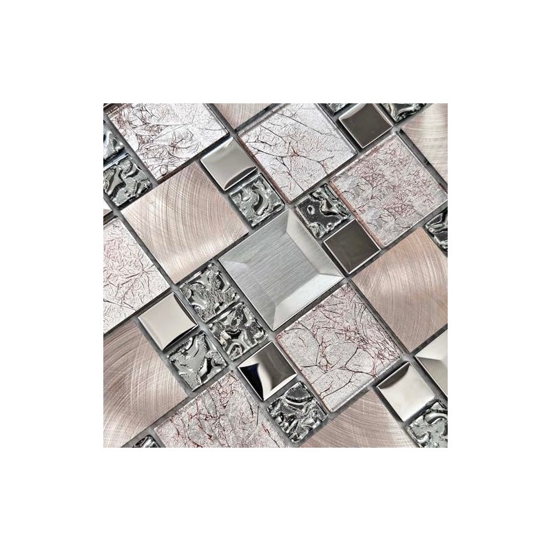 Hominter Metal & Glass Mosaic Tile – Silver & Rose