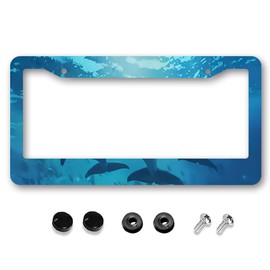 GUWEI License Plate Frames Deep Blue Oceank Lively Sharks Gliding Through The Water License Plate Holder Car Tag Cover Frame Accessory Decor with 2 Holes Screws for Men Women(TE-7)