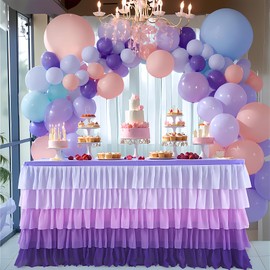 Purple Table Skirt Mermaid Tutu Tablecloth for Rectangle Tables 6ft Birthday Mermaid Party Baby Shower Chiffon Table Decorations