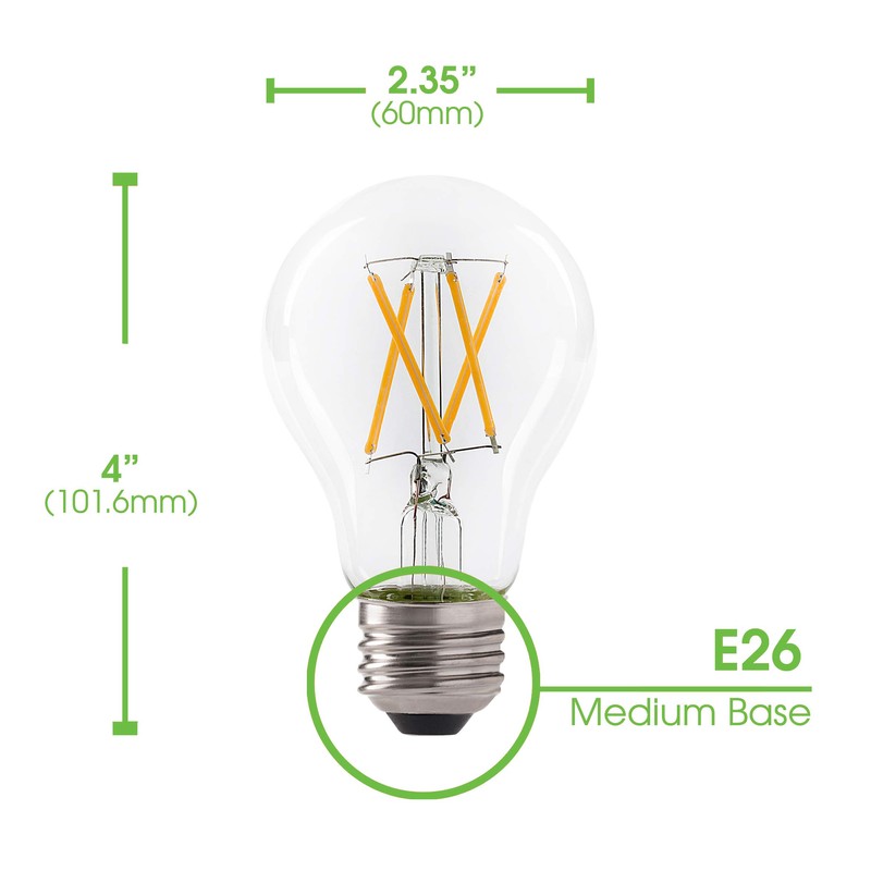 LED 7W A19 Filament Clear Light Bulb, 60W Equivalent, 800