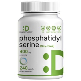 Phosphatidylserine Supplement, 400mg Serving, 240 Capsules – Soy Free Sunflower Lecithin Source