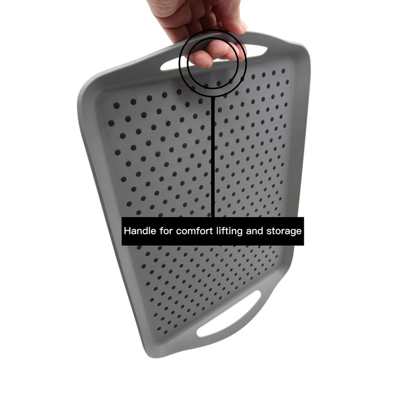 ChopMaster Rectangular Anti Slip Serving Tray with Handle (Large, Grey)