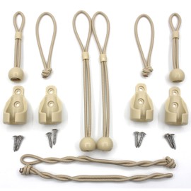 Roller Shade Tie Downs Curtains Tie Back with Holder Receivers Wall Mount Bungee Cords for Exterior Outdoor Deck Patio Pergola Porch Living Room (2 Pack) (Beige, Circle)