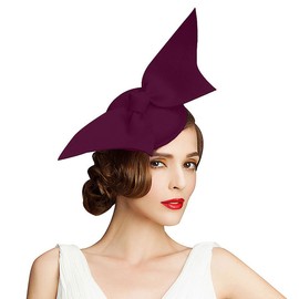 Lawliet Handmade Wool Felt Women Angel Wings Fascinator Hat Cocktail Party Show A194 (Wine)
