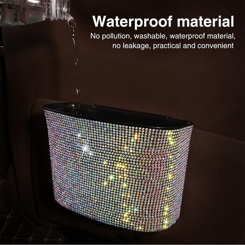 TOTMOX Car Trash Can,Bling Car Garbage Can Container Hanging Wastebasket