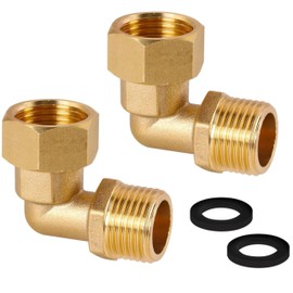 Pack of 2 Brass Movable Screw Connections, 1/2 Inch Brass Angle 90° 1/2 Inch IG/AG Screw Connection, DN15 90 Degree Angle Fitting with Seal for Water Installations and Central Heating Systems