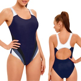 ZSOLY Traje de Baño Mujer Deportivo (MX/US, Alfa, Mediano, Regular, Regular, Azul Marino)