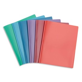 Blue Summit Supplies 6 Plastic Two Pocket Folders with Prongs, Assorted Gem Tones, Durable Poly 2 Pocket Folders with Clasps, Letter Size with Business Card Slot, 6 Pack