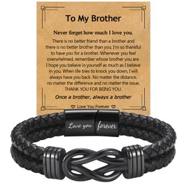 EPIRORA Gifts for Brother- Black Braided Leather Infinity Knot Bracelets for Men Boys, Brother Jewelry Gifts for Christmas Birthday Graduation Anniversary Valentine's Day