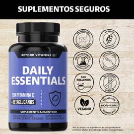 Beyond Vitamins | Daily Essentials con Vitamina C y Betaglucanos | Raíz de Jengibre, Ajo, Orégano, Zinc y Vitamina D3 | Fórmula Precisa | Cápsulas vegetales VCaps (60 Caps)