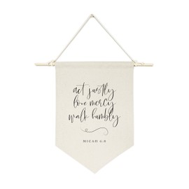 The Cotton & Canvas Co. Act Justly Love Mercy Walk Humbly, Micah 6:8 Bible Verse, Religious, Scripture Hanging Wall Canvas Banner