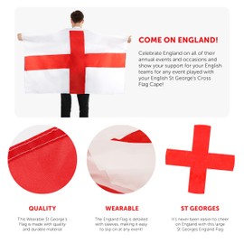 England Wearable Flag Cape - Pack of 1-5ft x 3ft St Georges Flag with Armholes - Football, Rugby Sporting Events, St George's Day Street Parties, Festivals and Celebrations