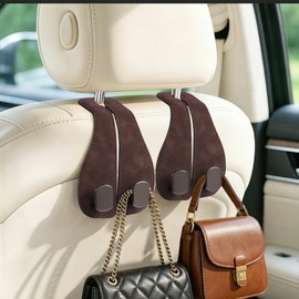 Car Seat Headrest Hook 2 Pack, Upgraded Metal Core with Soft Suede Wrap, 360° Rotating Car Backseat Hook Holder for Purses, Groceries, Coffee, 33 lbs Capacity, Universal Fit for Most Vehicles (brown)